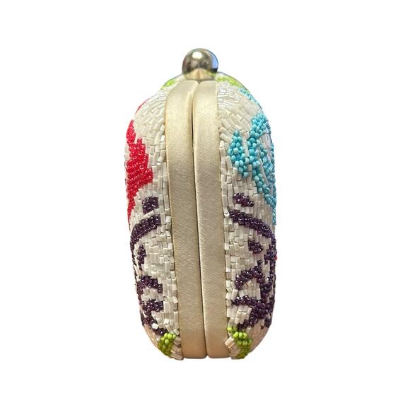 Moyna White Multicolor Printed Beaded Box Clutch / Crossbody Evening Bag - Picture 4 of 8